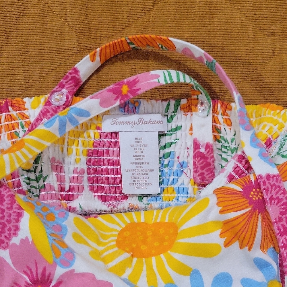Tommy Bahama Girls Size 8 Floral Sundress in Pink, Yellow & Blue - Picture 2 of 5